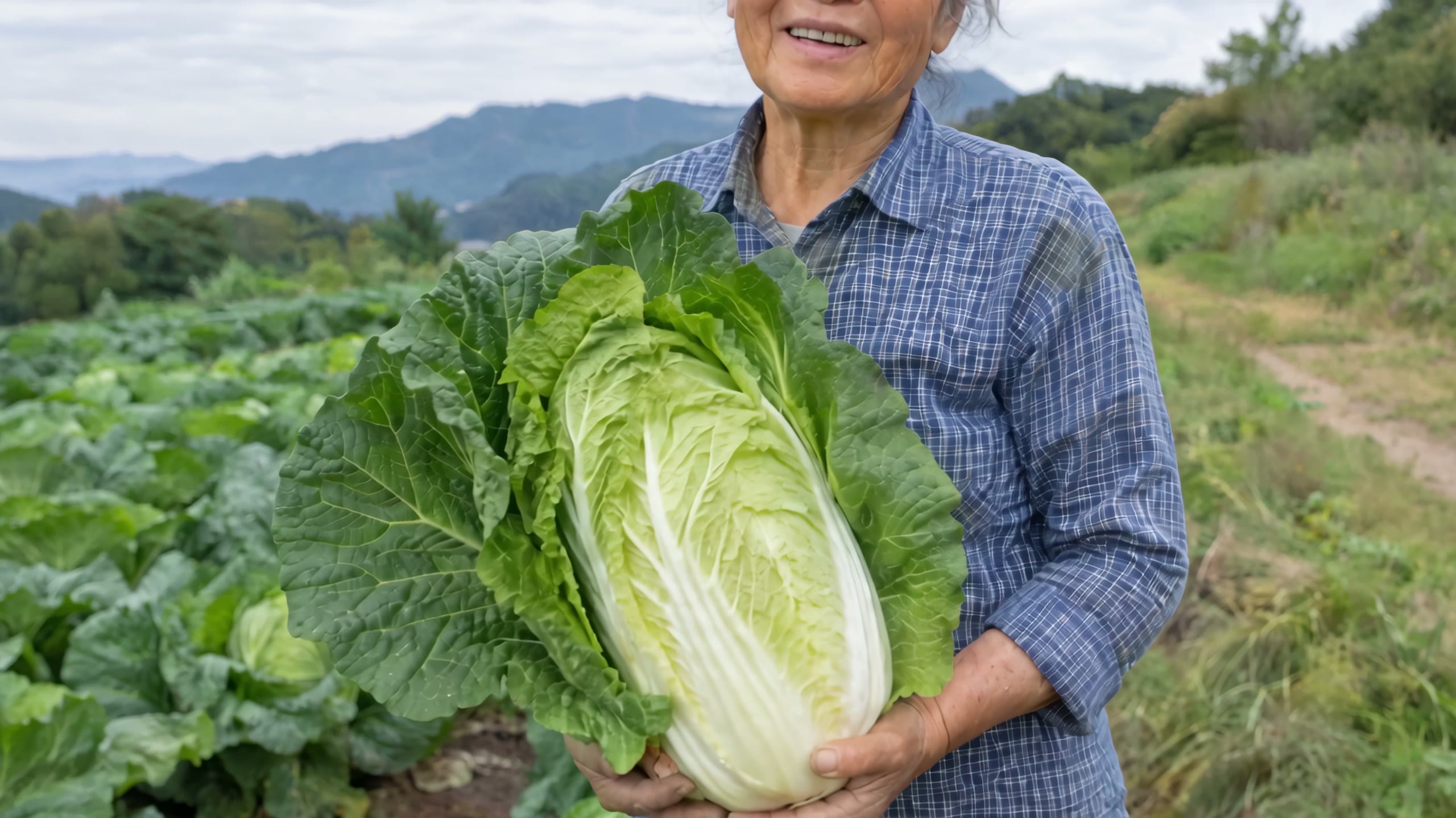 배추를 들고 웃는 할머니
